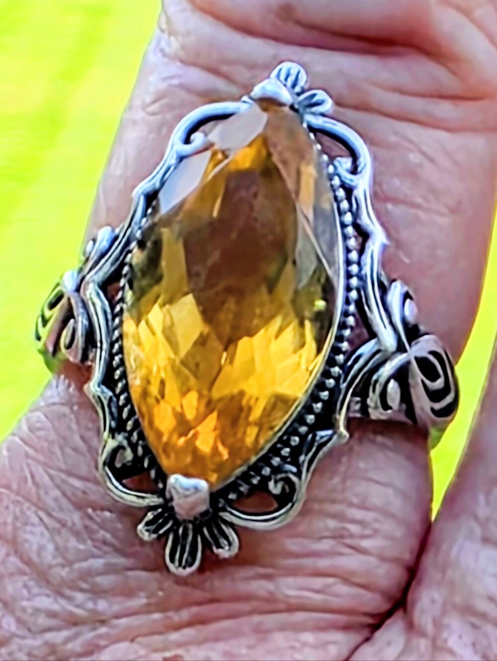 Golden Amber Gemstone Ring In 925 Sterling Silver (Adjustable)